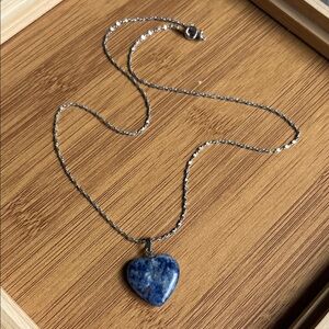18k gold plated and Blue Sodalite Heart Pendant Necklace, like new